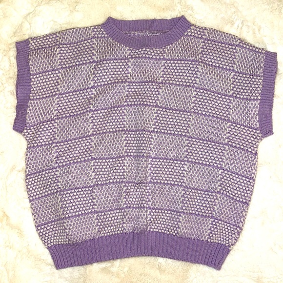 🍭Kawaii Hearts Fairy Kei Vintage 80s 90s Pastel Lavender Acrylic Knit Sweater - Picture 3 of 8